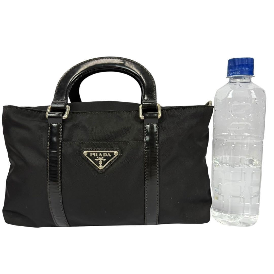 PRADA Mini Hand Bag Tote Purse Logo Nylon Leather Black Authentic