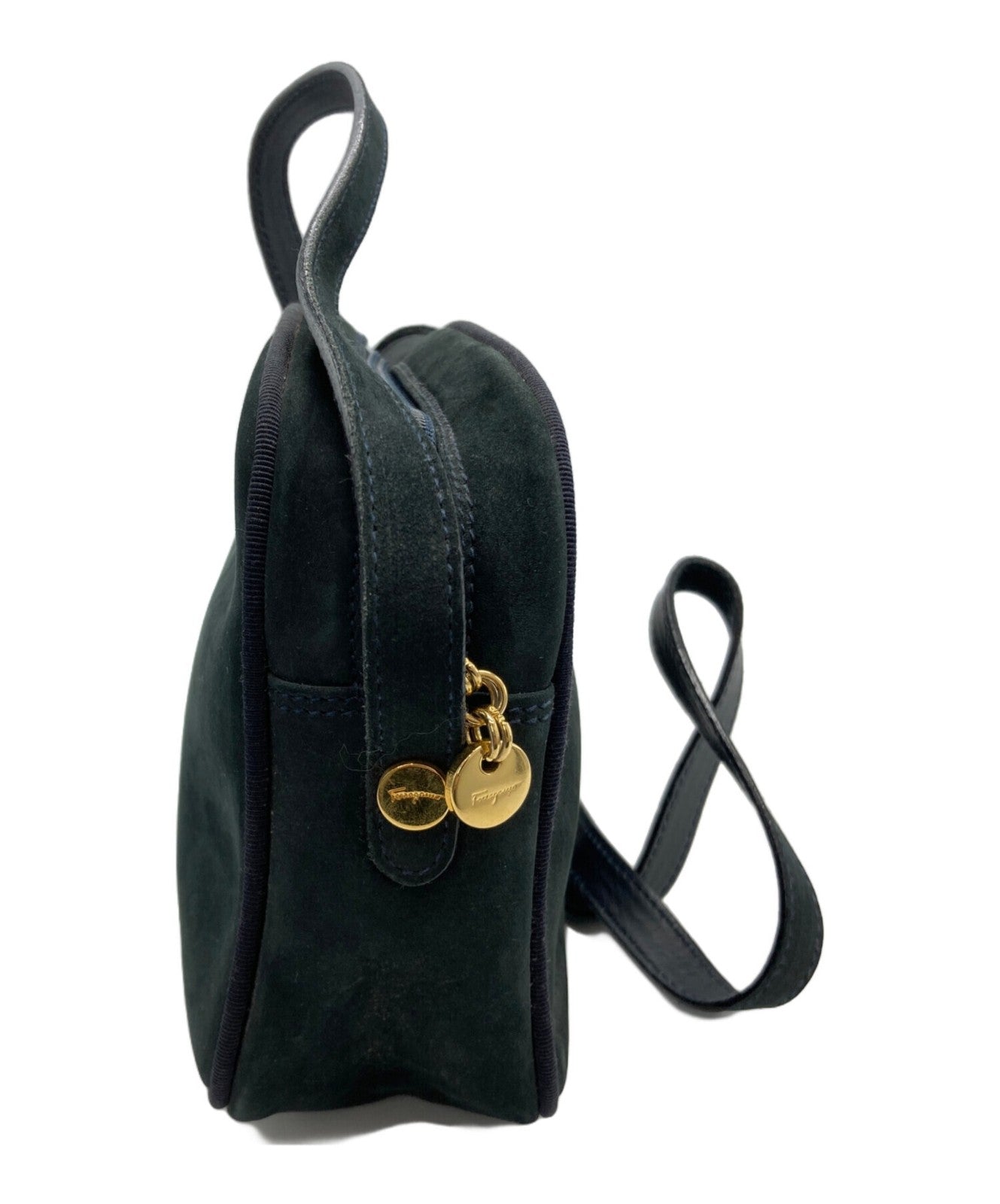 Salvatore Ferragamo Shoulder Bag Purse Vara Suede Navy Authentic