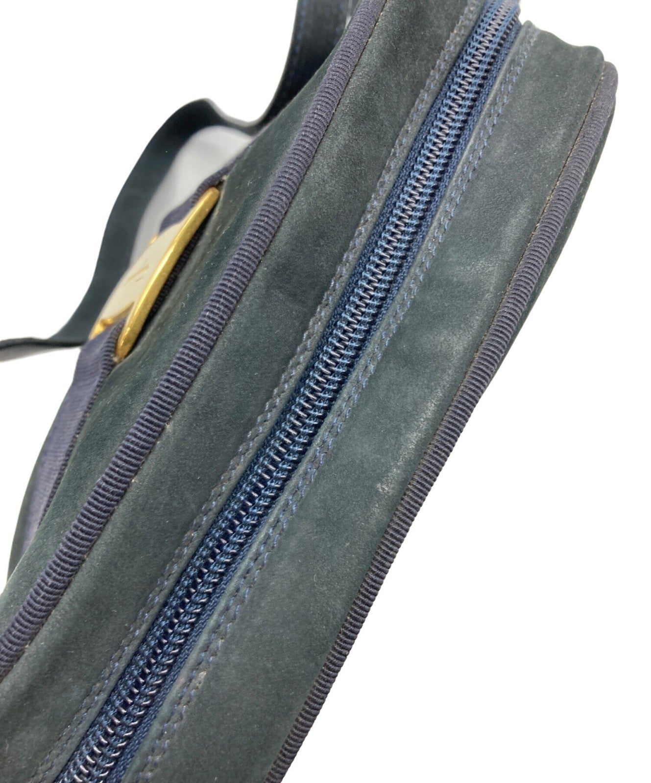 Salvatore Ferragamo Shoulder Bag Purse Vara Suede Navy Authentic