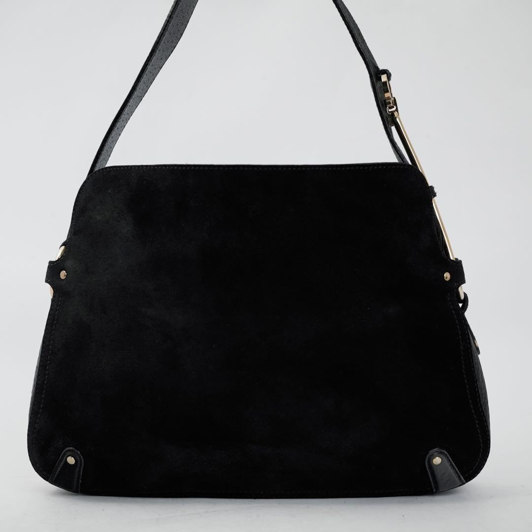 Salvatore Ferragamo Shoulder Bag Purse Gancini Suede Leather Black Authentic