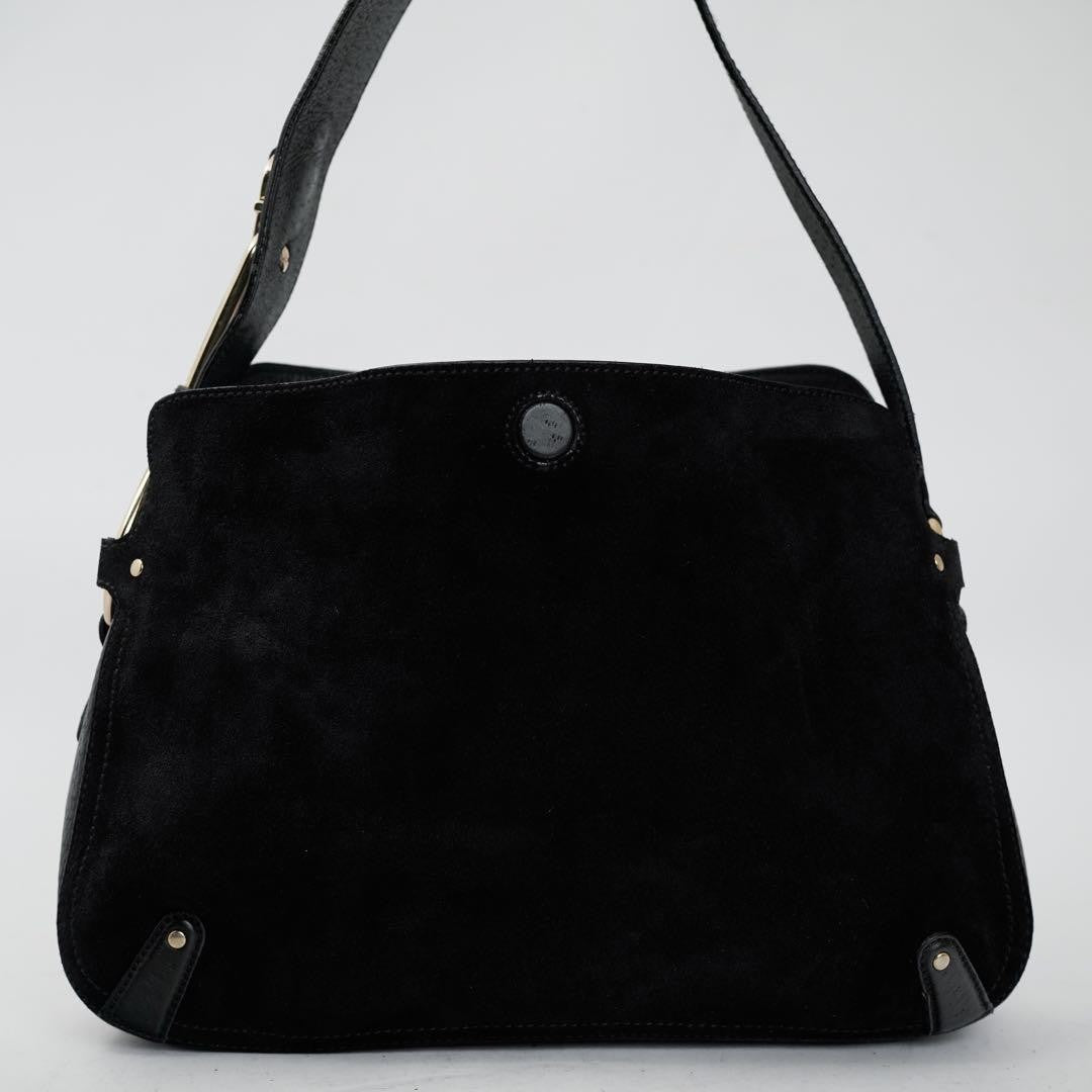 Salvatore Ferragamo Shoulder Bag Purse Gancini Suede Leather Black Authentic