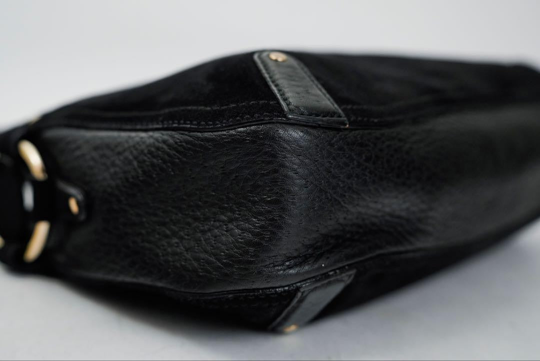 Salvatore Ferragamo Shoulder Bag Purse Gancini Suede Leather Black Authentic