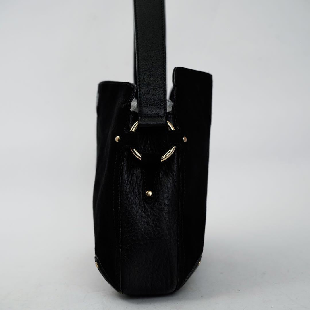 Salvatore Ferragamo Shoulder Bag Purse Gancini Suede Leather Black Authentic