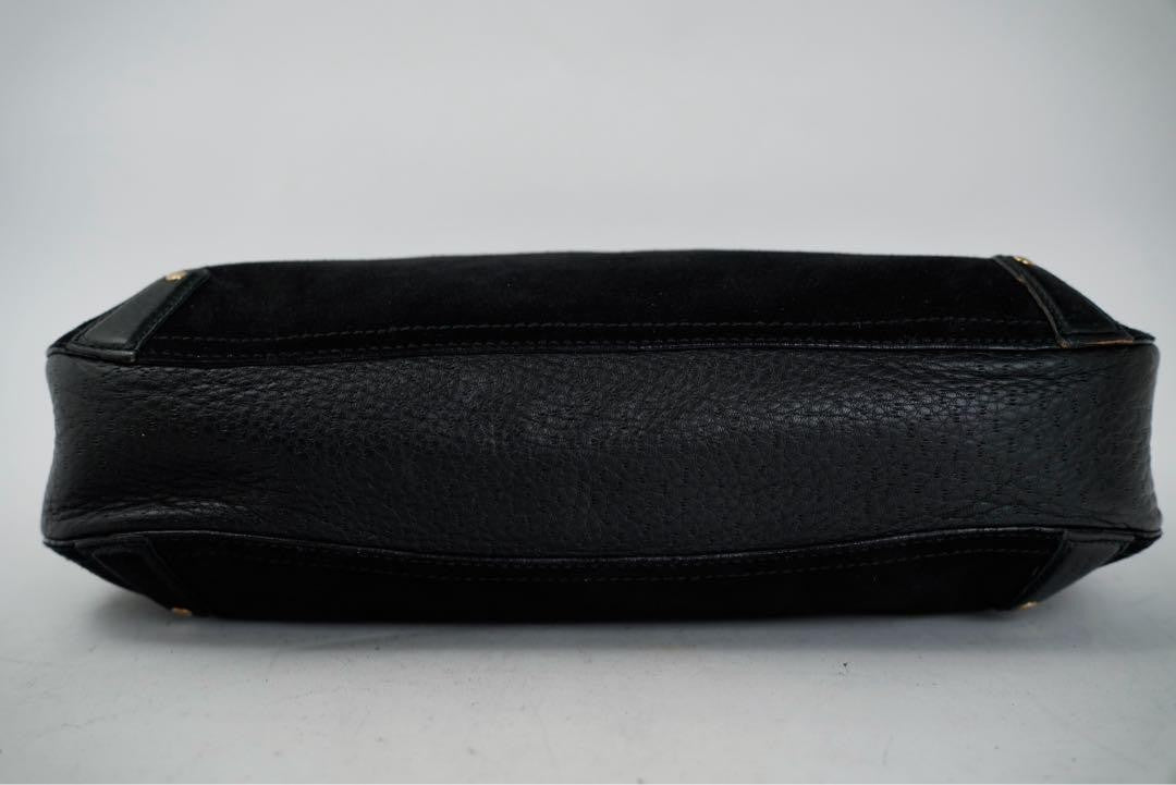 Salvatore Ferragamo Shoulder Bag Purse Gancini Suede Leather Black Authentic