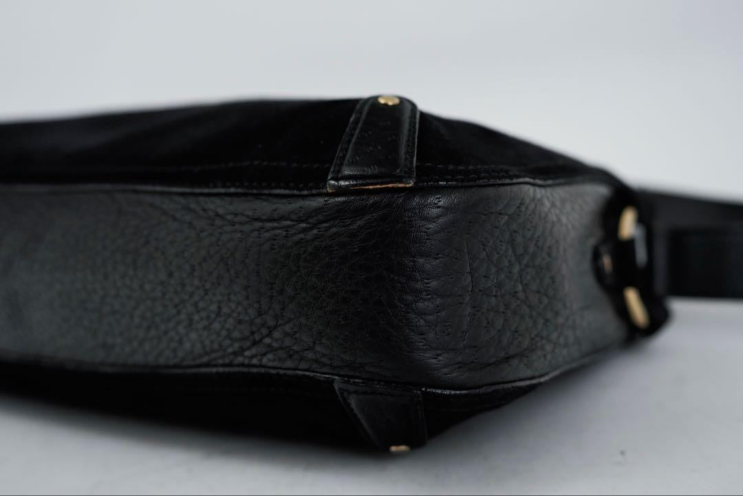 Salvatore Ferragamo Shoulder Bag Purse Gancini Suede Leather Black Authentic