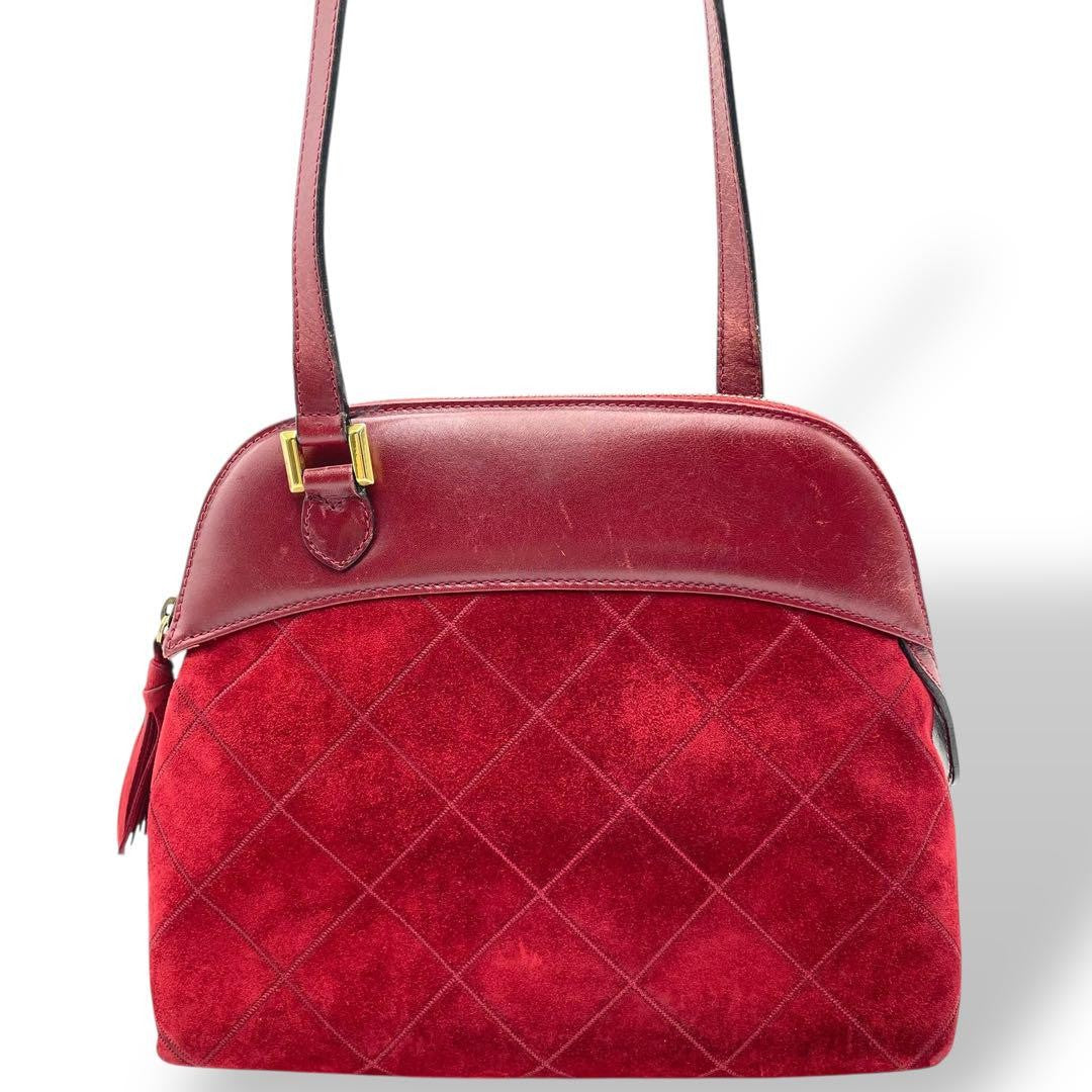 Salvatore Ferragamo Shoulder Bag Purse Suede Leather Red Authentic