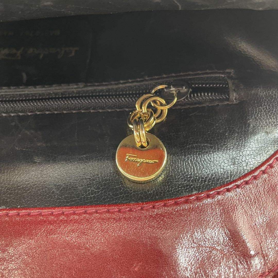 Salvatore Ferragamo Shoulder Bag Purse Suede Leather Red Authentic