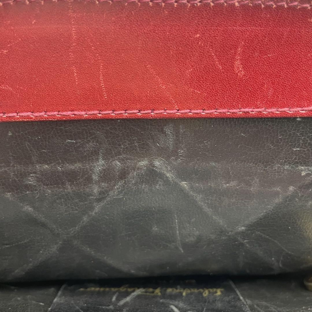Salvatore Ferragamo Shoulder Bag Purse Suede Leather Red Authentic