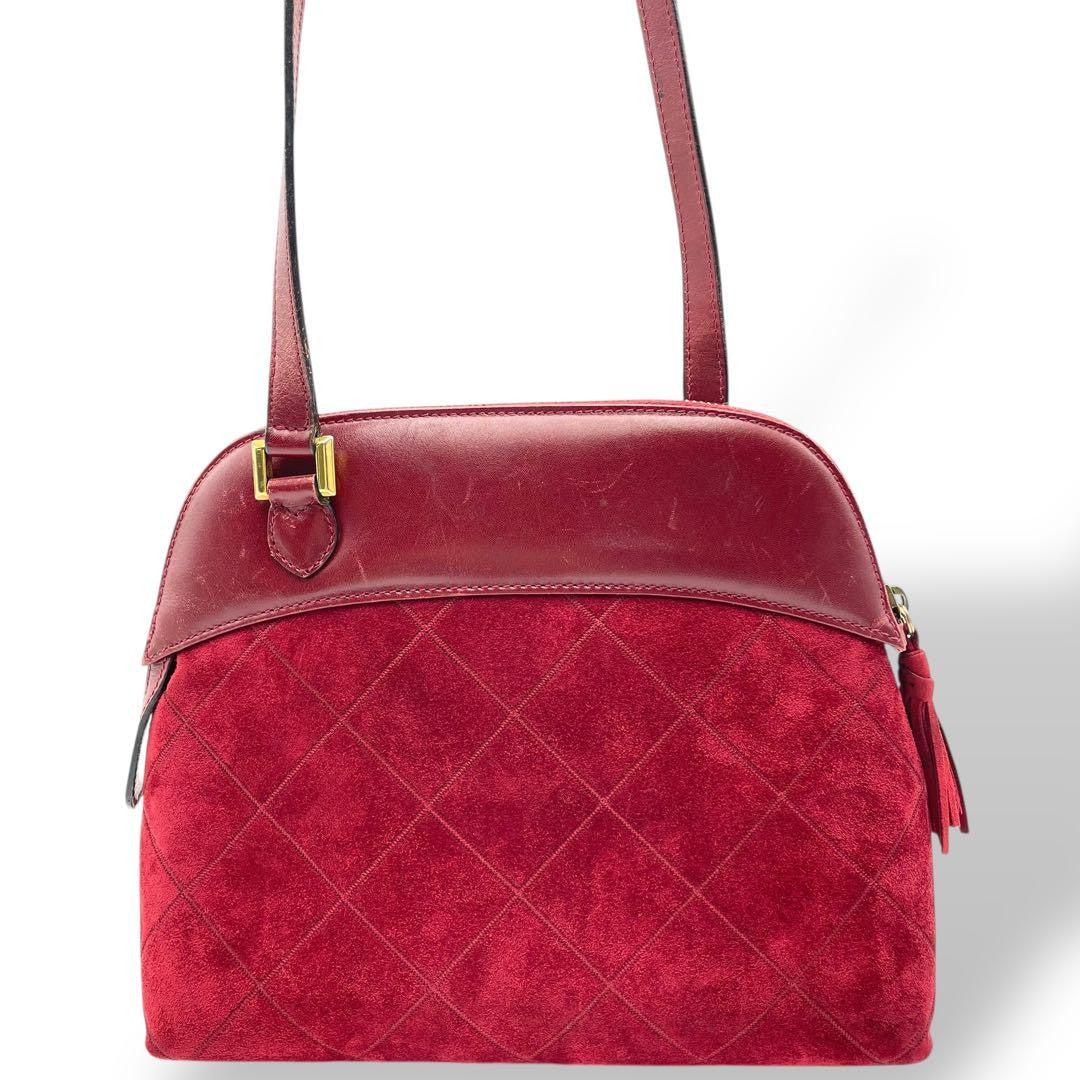 Salvatore Ferragamo Shoulder Bag Purse Suede Leather Red Authentic