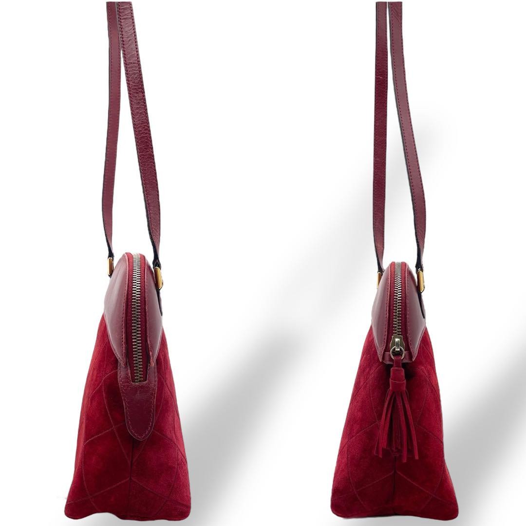 Salvatore Ferragamo Shoulder Bag Purse Suede Leather Red Authentic