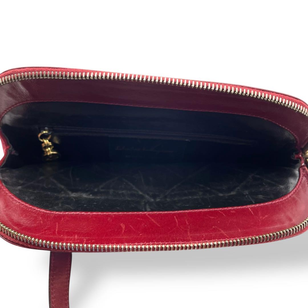 Salvatore Ferragamo Shoulder Bag Purse Suede Leather Red Authentic
