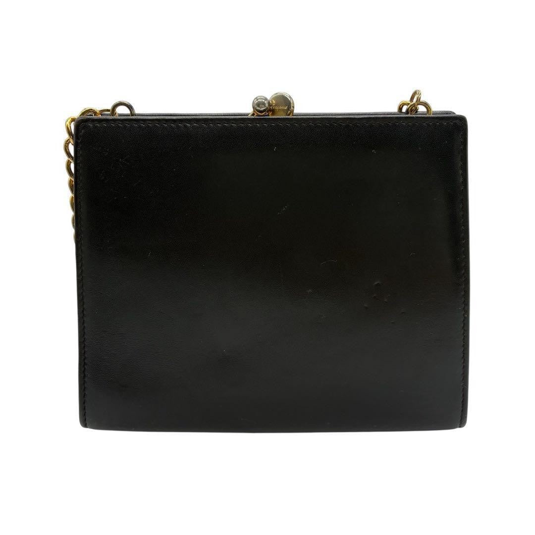 Salvatore Ferragamo Shoulder Bag Purse Vara Ribbon Chain Black Navy Authentic
