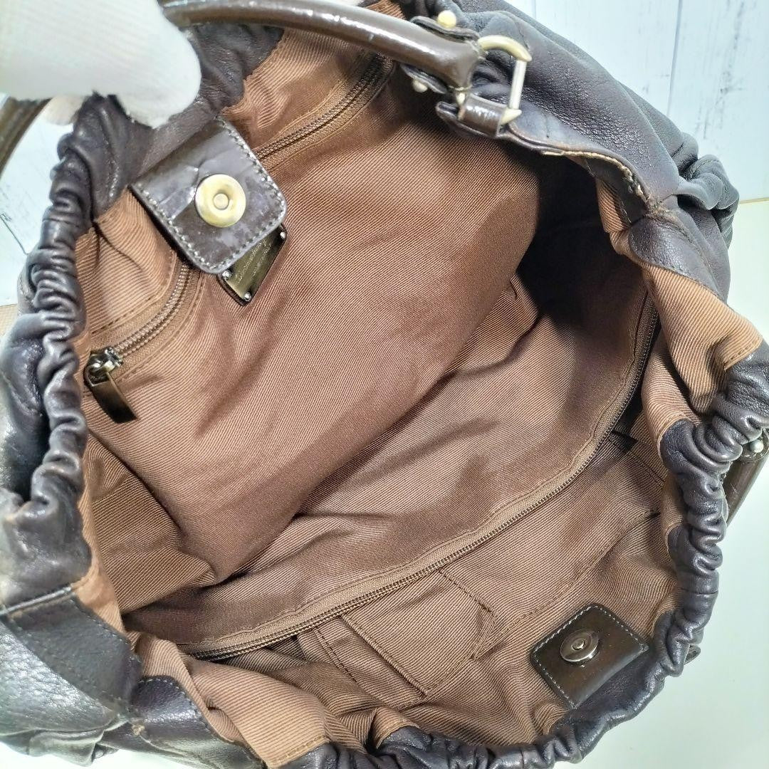 Salvatore Ferragamo Hand Bag Tote Purse Vara Ribbon Leather Brown Authentic