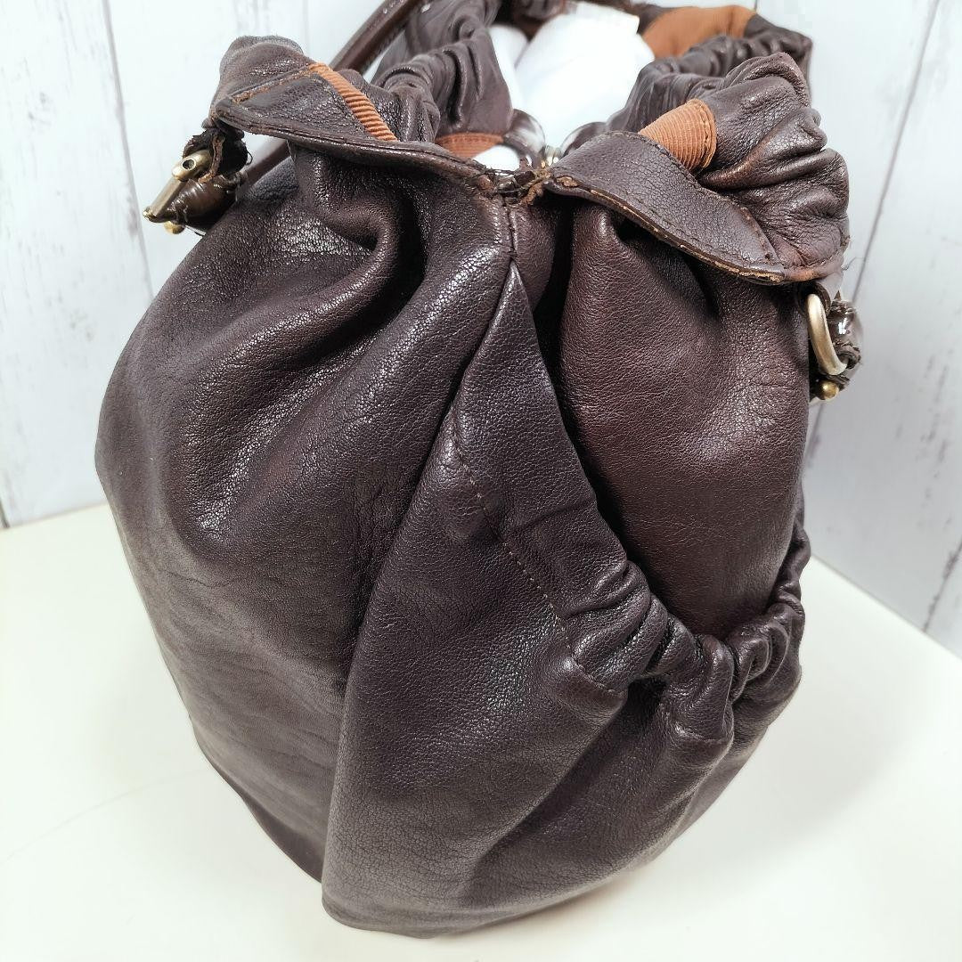 Salvatore Ferragamo Hand Bag Tote Purse Vara Ribbon Leather Brown Authentic
