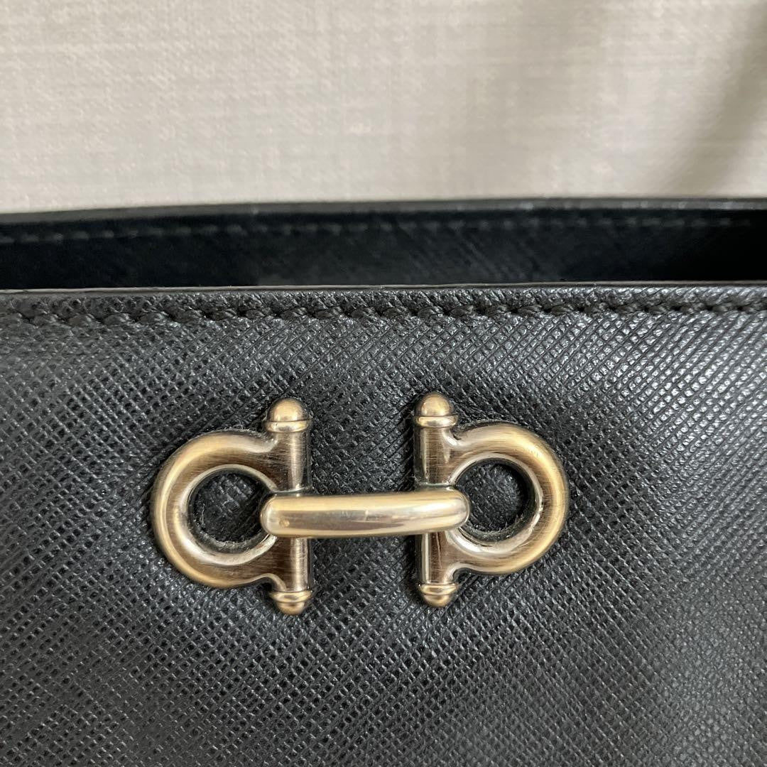 Salvatore Ferragamo Hand Bag Tote Purse Gancini Black Authentic