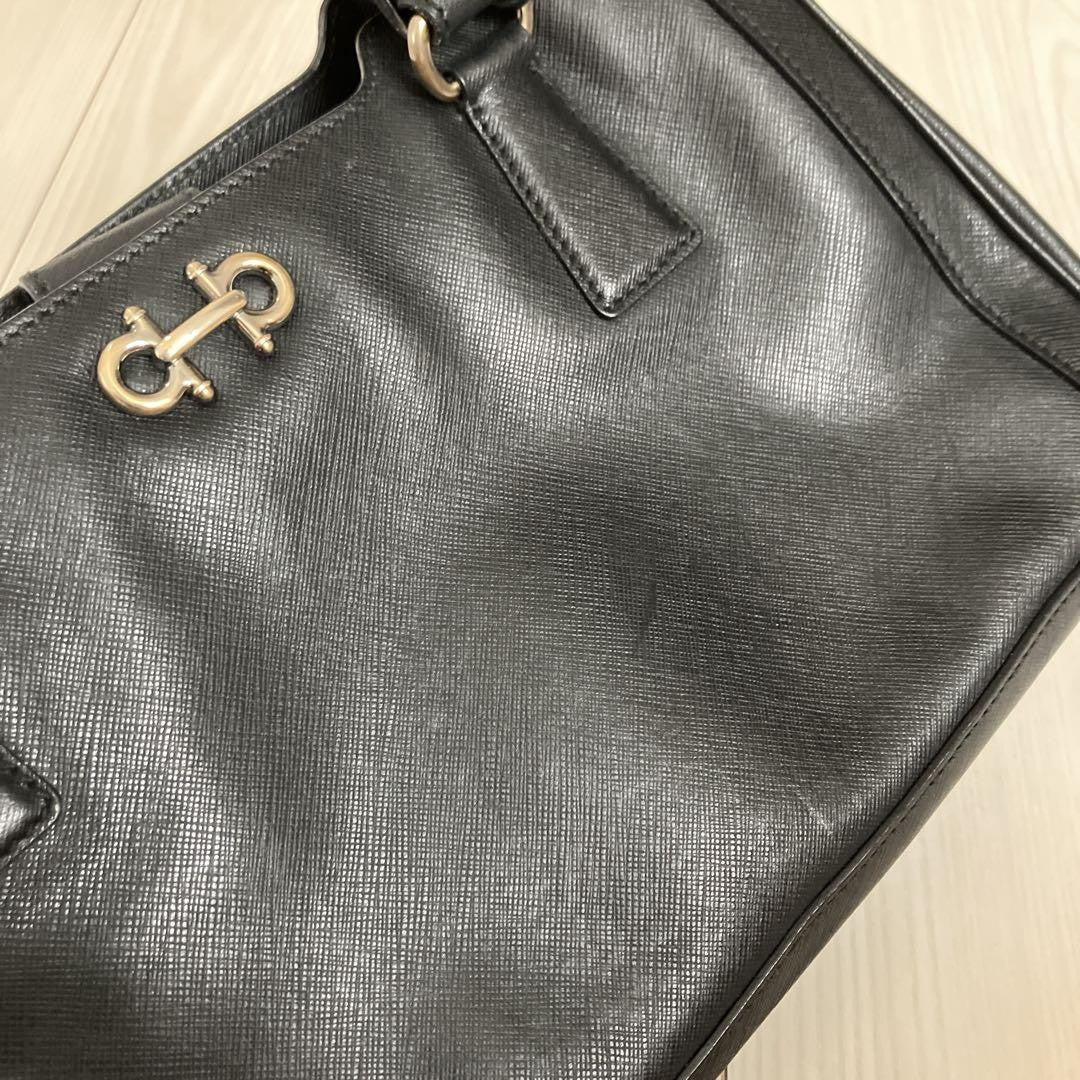 Salvatore Ferragamo Hand Bag Tote Purse Gancini Black Authentic