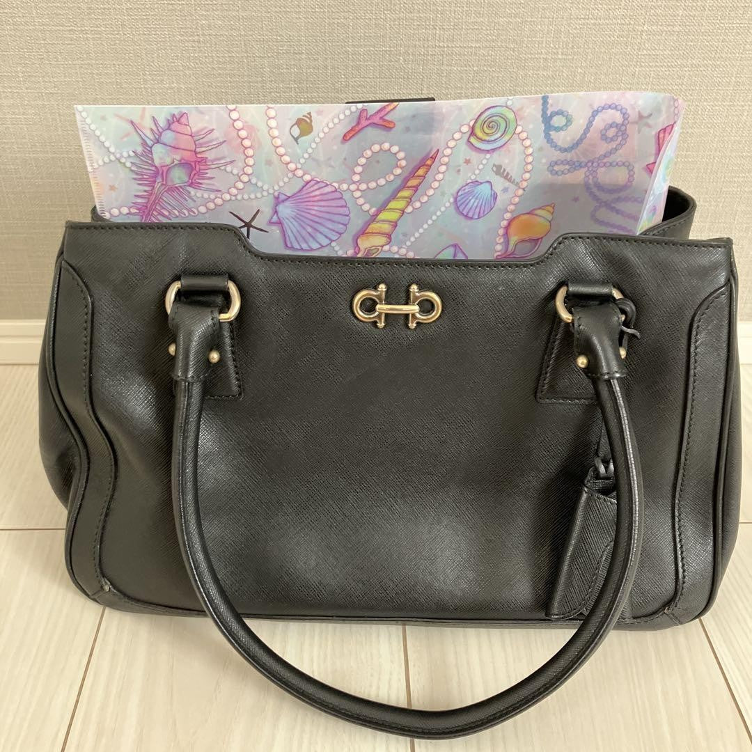 Salvatore Ferragamo Hand Bag Tote Purse Gancini Black Authentic