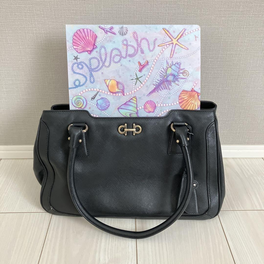 Salvatore Ferragamo Hand Bag Tote Purse Gancini Black Authentic