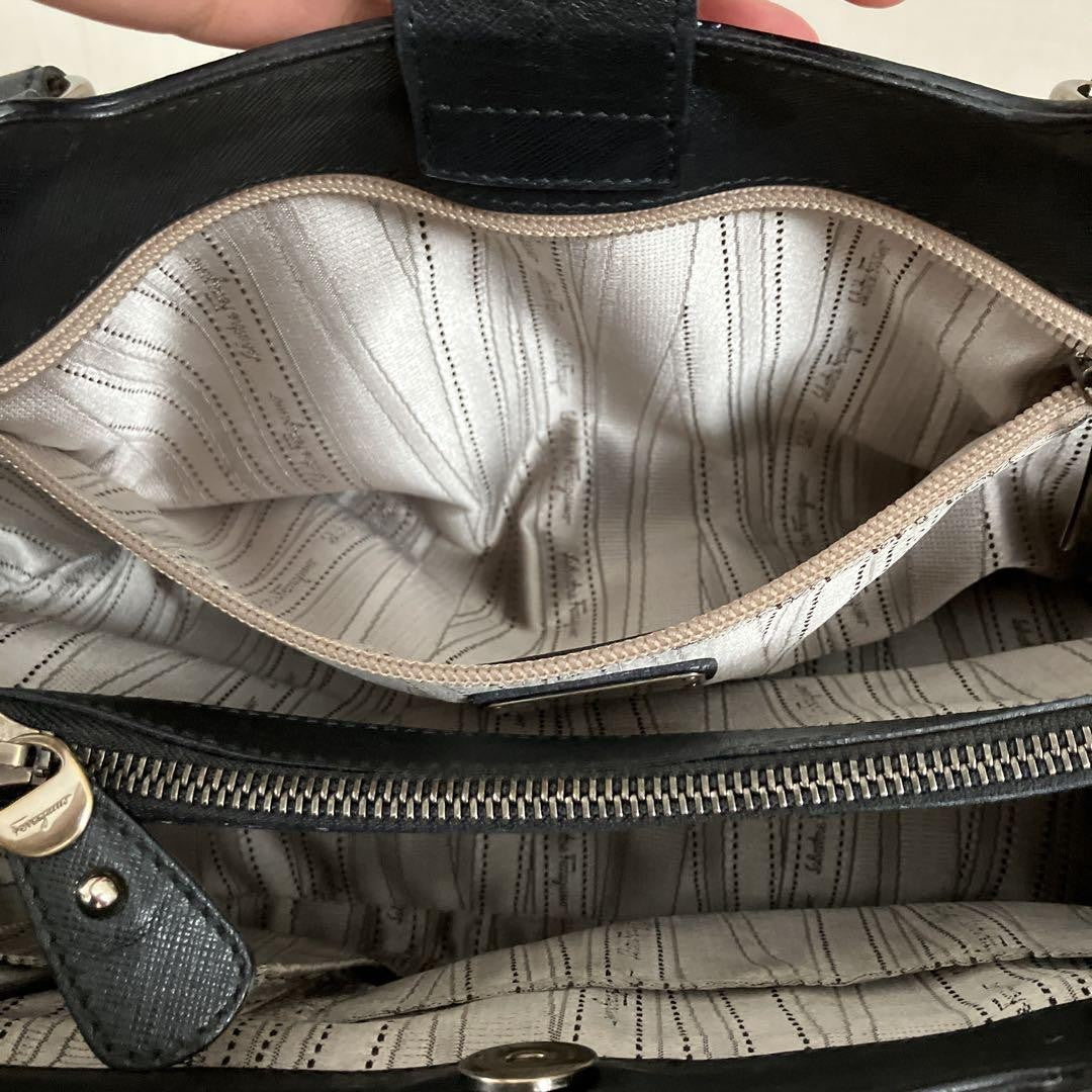 Salvatore Ferragamo Hand Bag Tote Purse Gancini Black Authentic