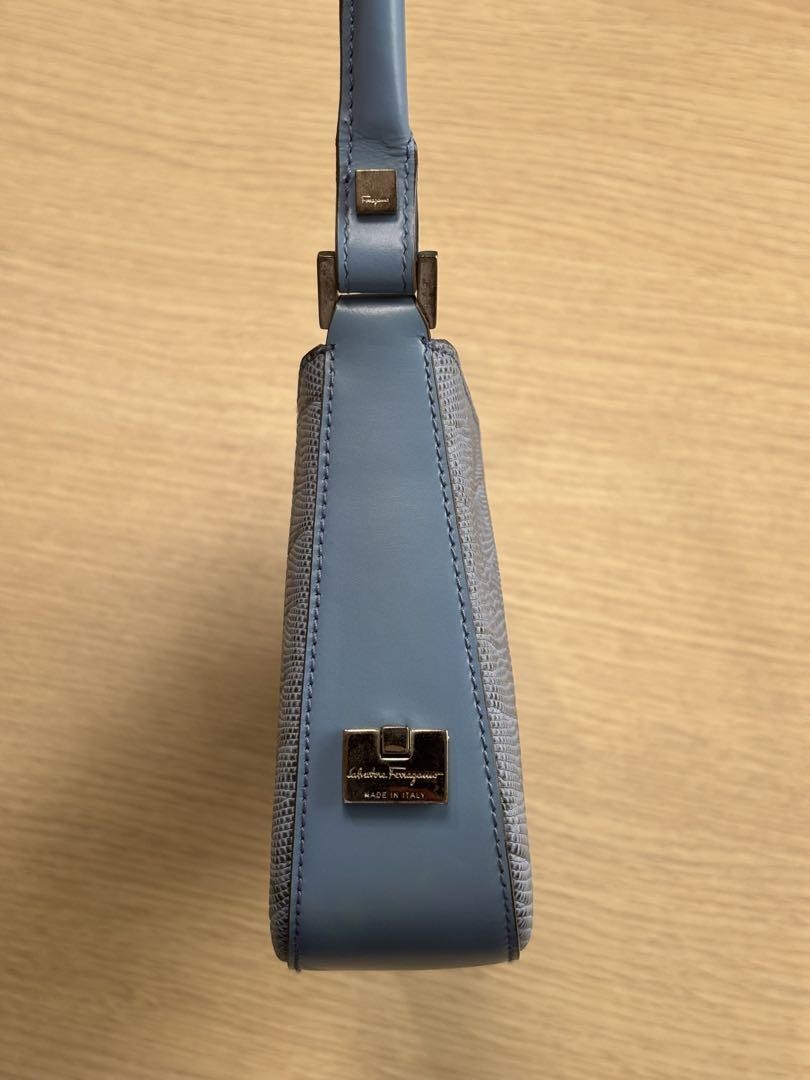Salvatore Ferragamo Accessory Pouch Hand Bag Tote Purse Leather Light Blue Auth