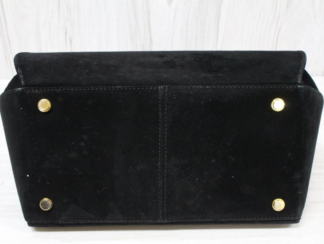 Salvatore Ferragamo Shoulder Bag Purse Gancini Suede Black Authentic
