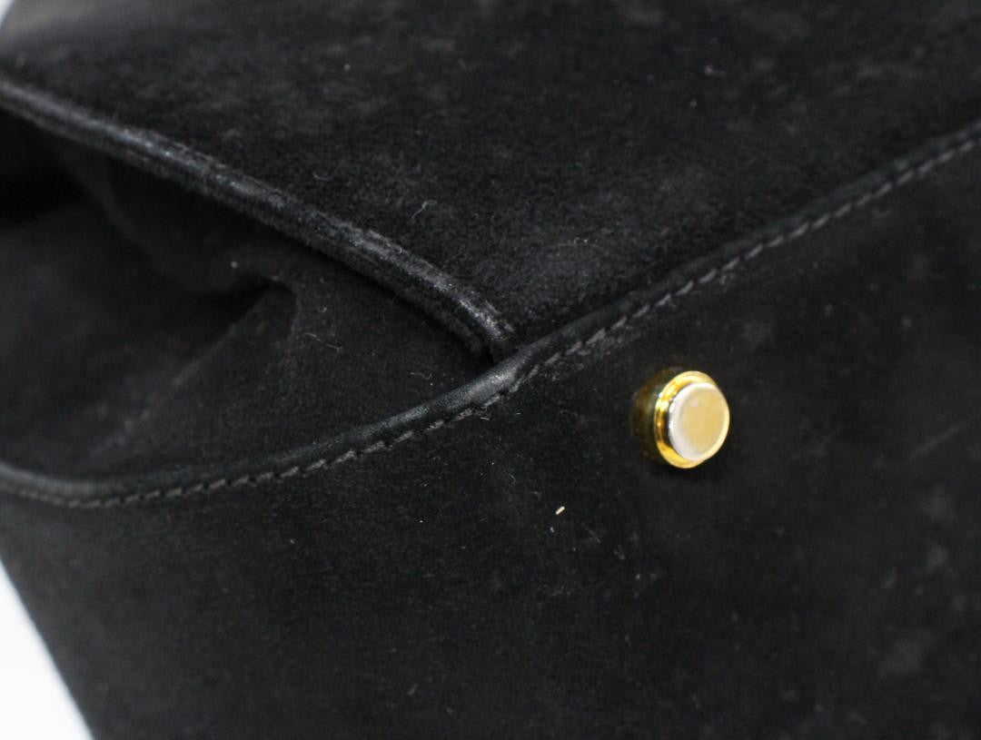 Salvatore Ferragamo Shoulder Bag Purse Gancini Suede Black Authentic