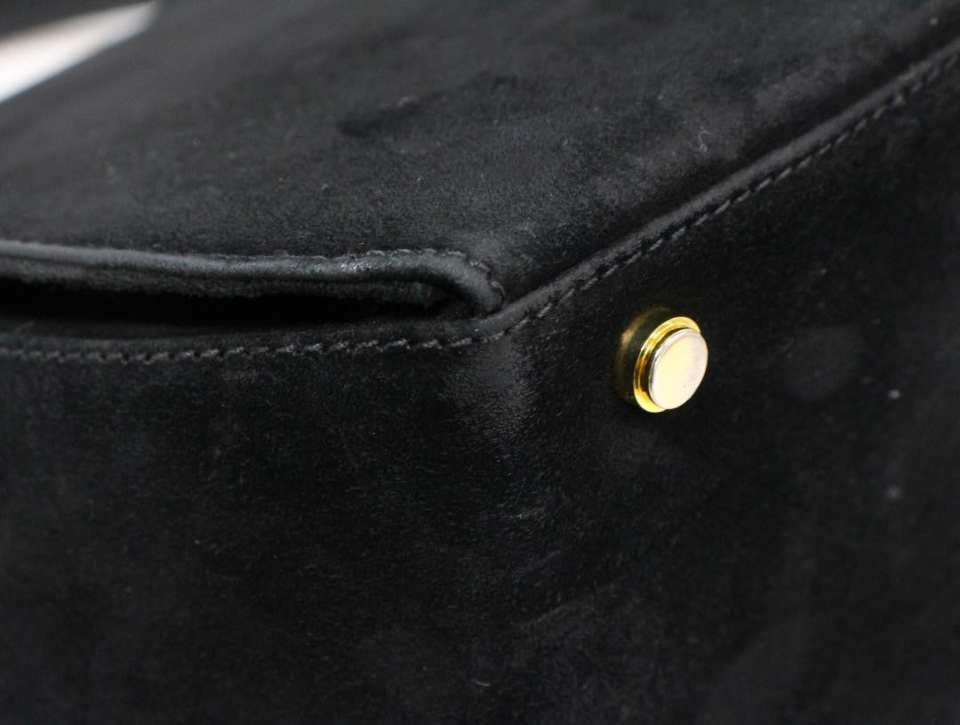 Salvatore Ferragamo Shoulder Bag Purse Gancini Suede Black Authentic