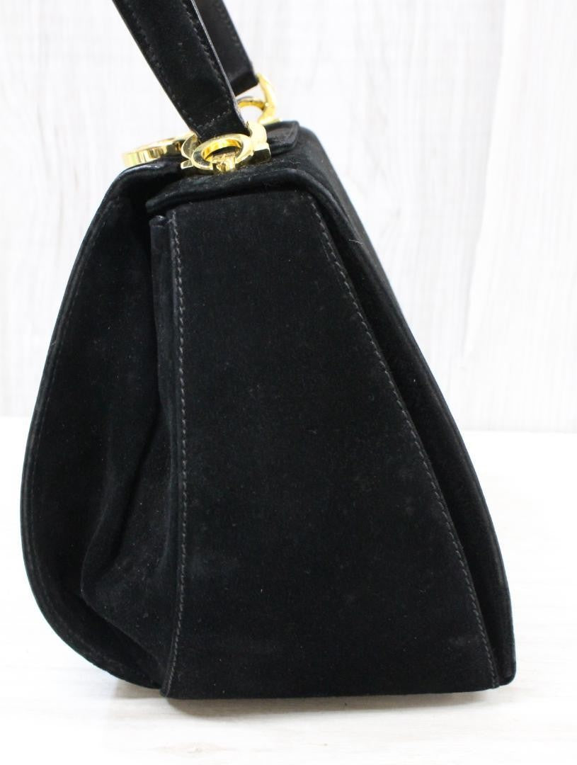 Salvatore Ferragamo Shoulder Bag Purse Gancini Suede Black Authentic