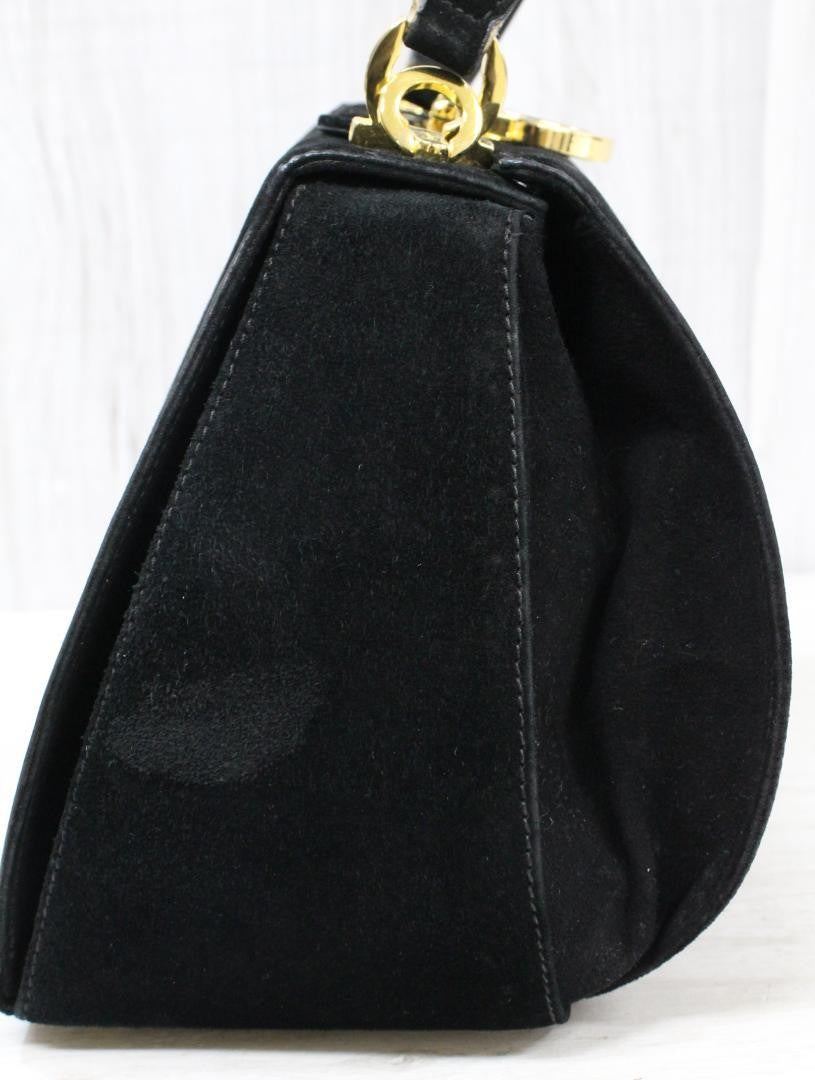 Salvatore Ferragamo Shoulder Bag Purse Gancini Suede Black Authentic