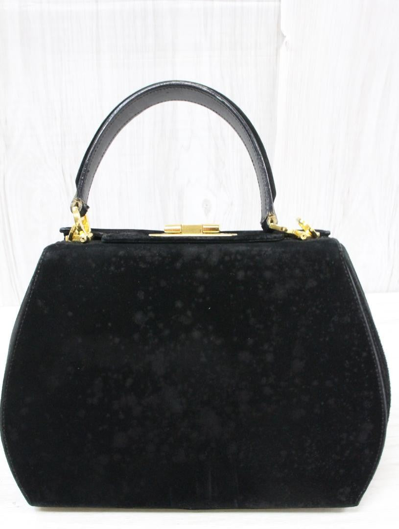 Salvatore Ferragamo Shoulder Bag Purse Gancini Suede Black Authentic