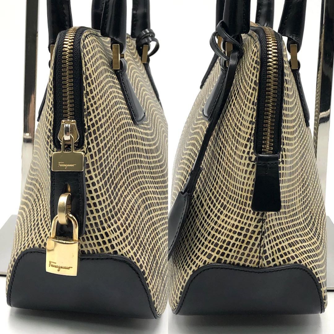 Salvatore Ferragamo Hand Bag Tote Purse Leather Black Authentic