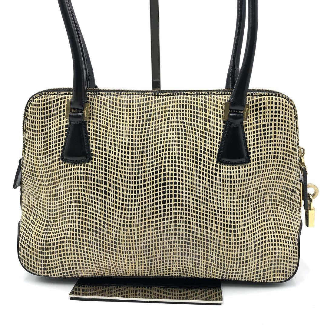 Salvatore Ferragamo Hand Bag Tote Purse Leather Black Authentic