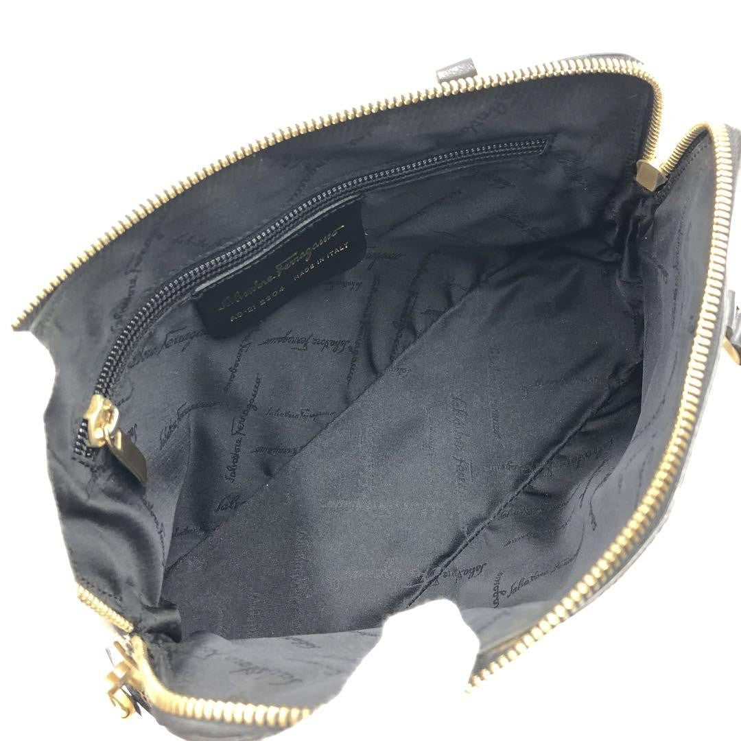 Salvatore Ferragamo Hand Bag Tote Purse Leather Black Authentic