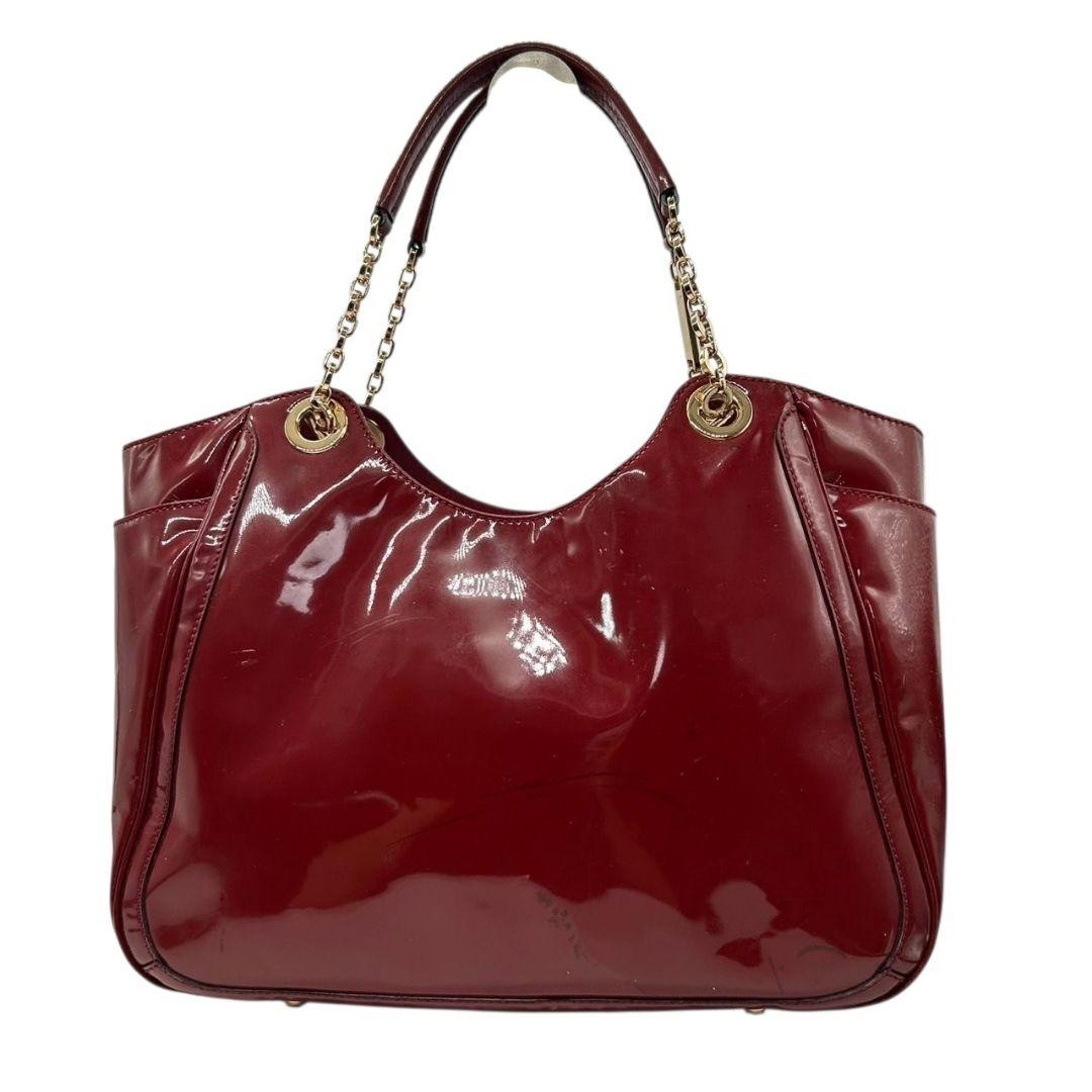 Salvatore Ferragamo Hand Bag Tote Purse Gancini Patent Leather Red Authentic