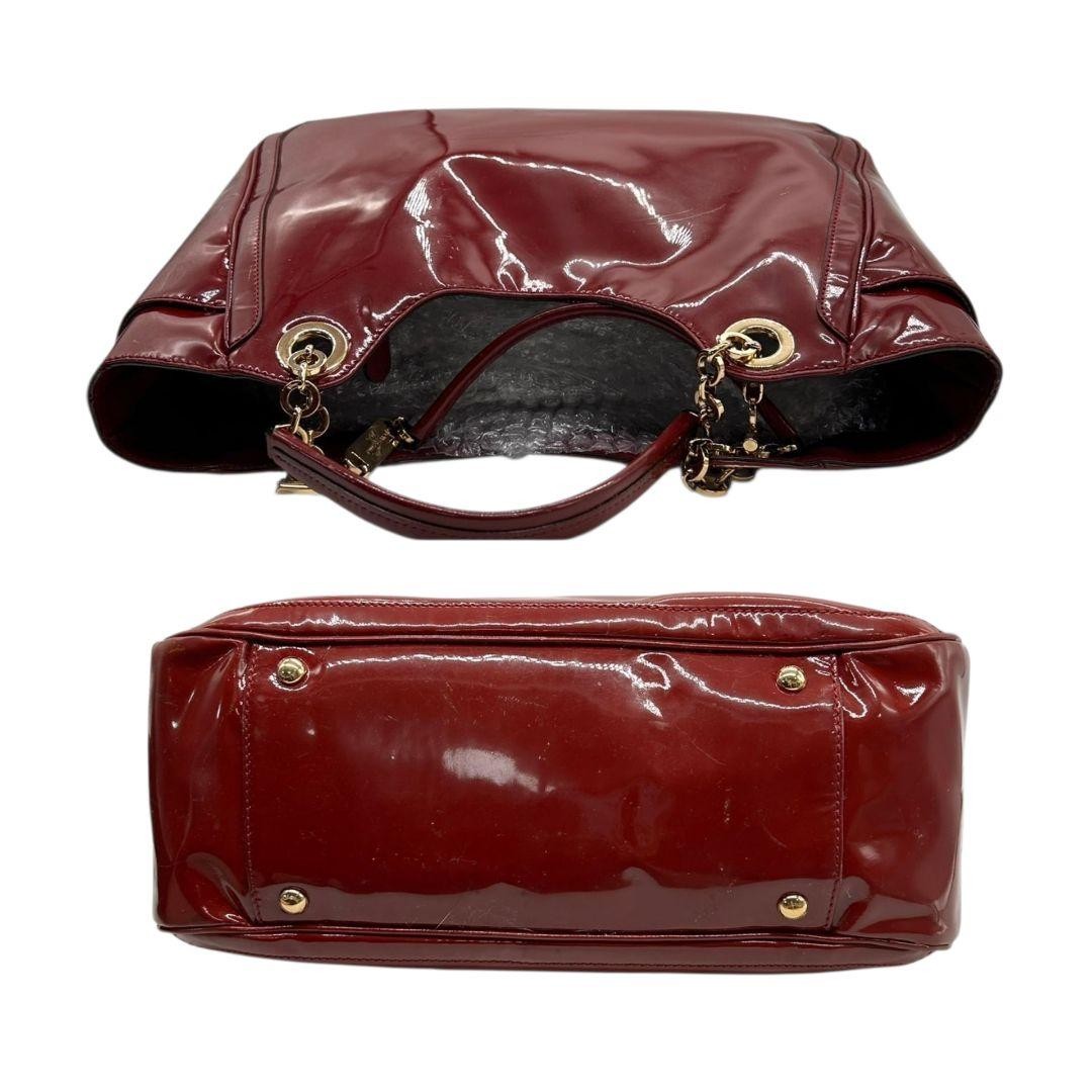 Salvatore Ferragamo Hand Bag Tote Purse Gancini Patent Leather Red Authentic