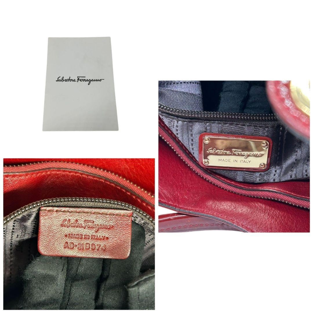 Salvatore Ferragamo Hand Bag Tote Purse Gancini Patent Leather Red Authentic