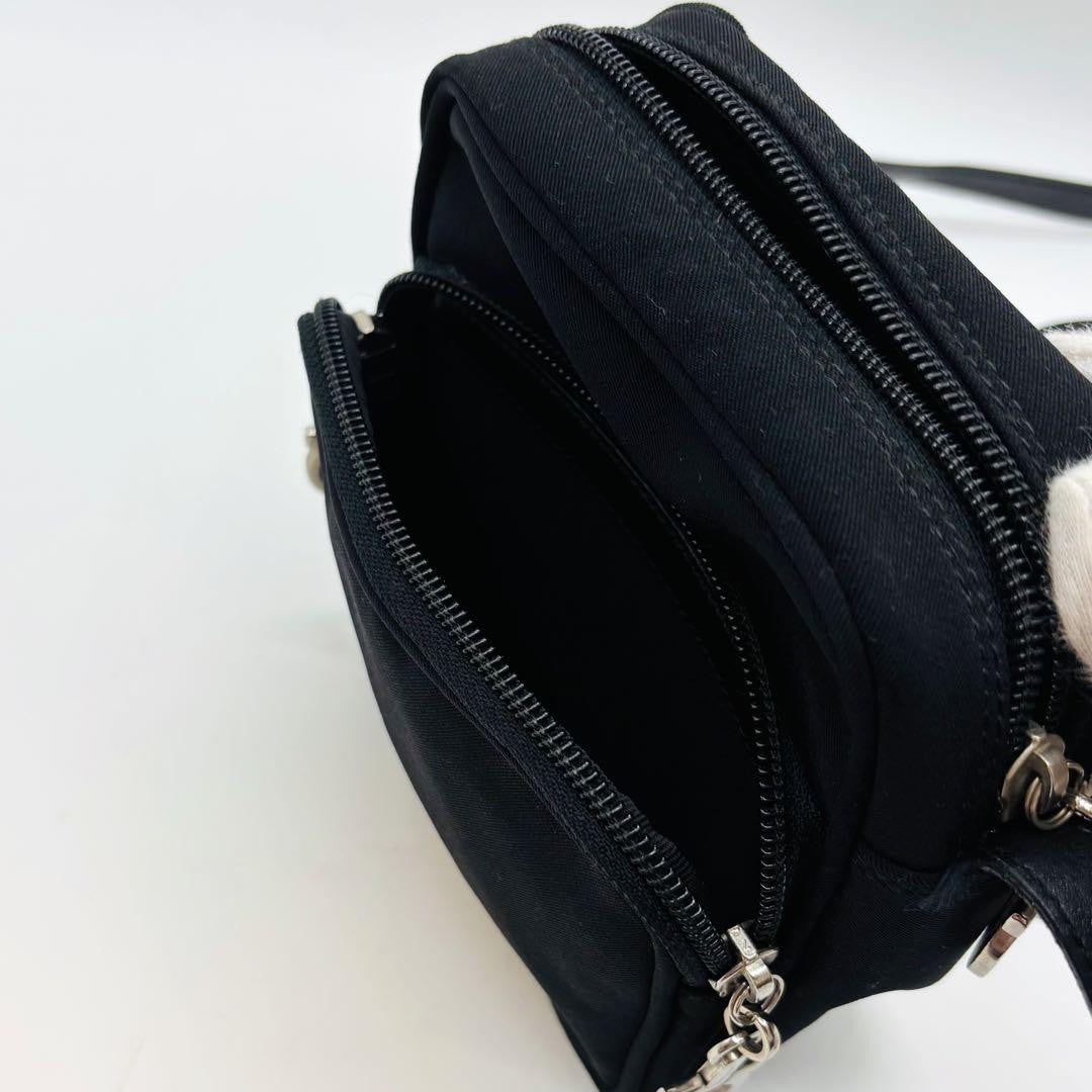 Salvatore Ferragamo Shoulder Bag Purse Gancini Canvas Leather Black Authentic