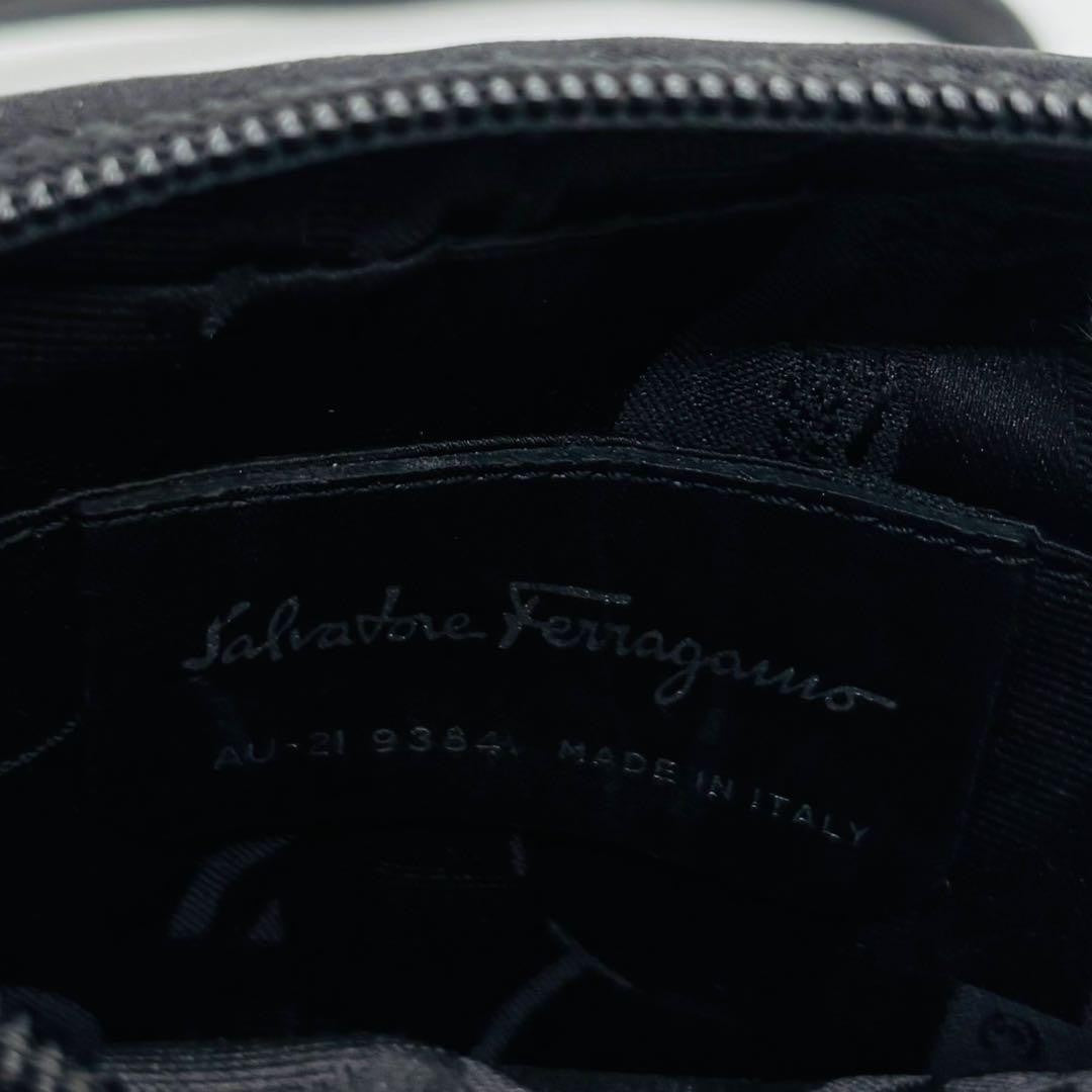 Salvatore Ferragamo Shoulder Bag Purse Gancini Canvas Leather Black Authentic