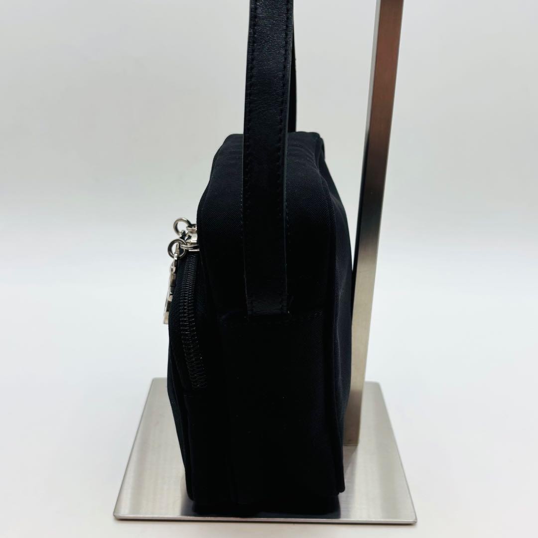 Salvatore Ferragamo Shoulder Bag Purse Gancini Canvas Leather Black Authentic