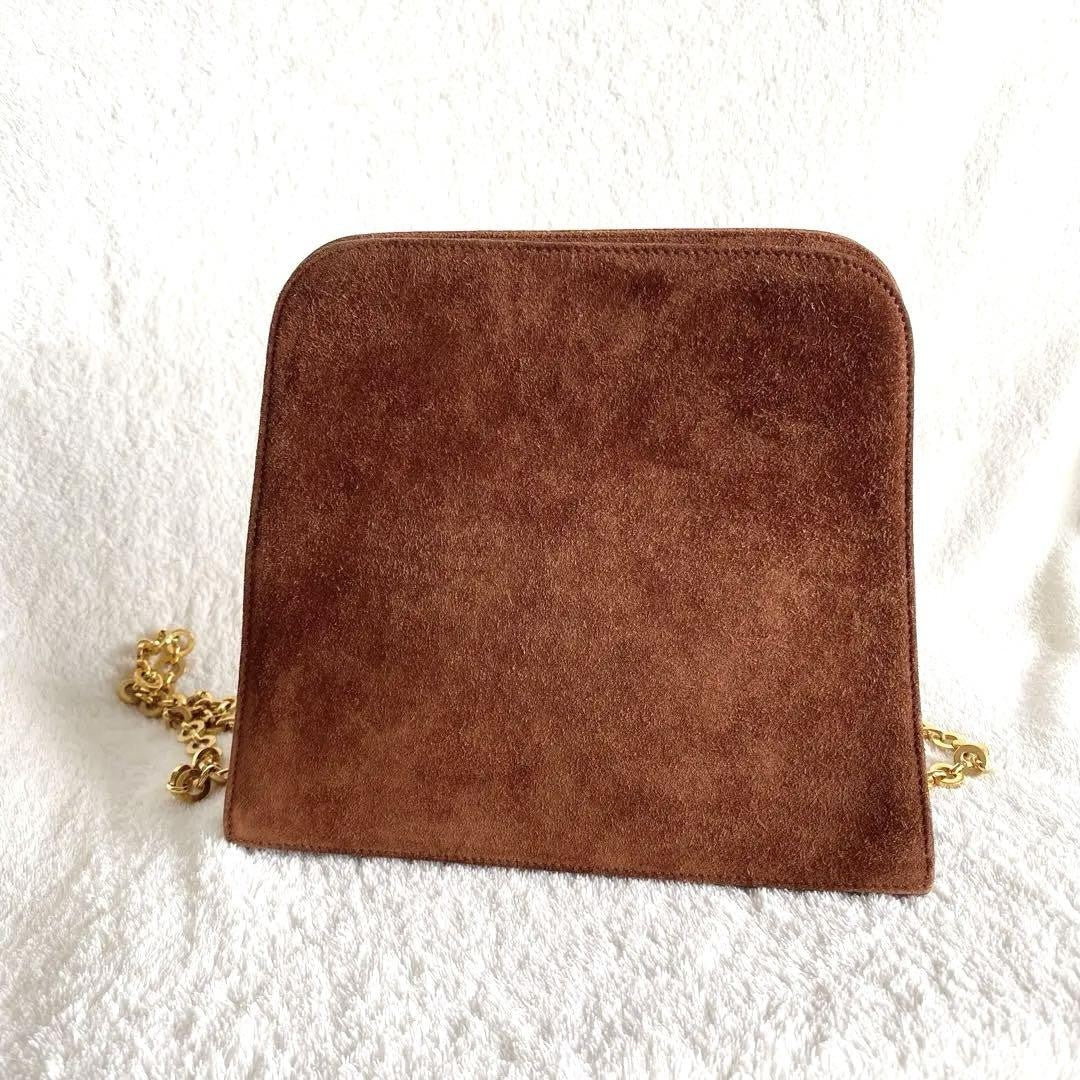 Salvatore Ferragamo Shoulder Bag Purse Gancini Chain Suede Brown Authentic