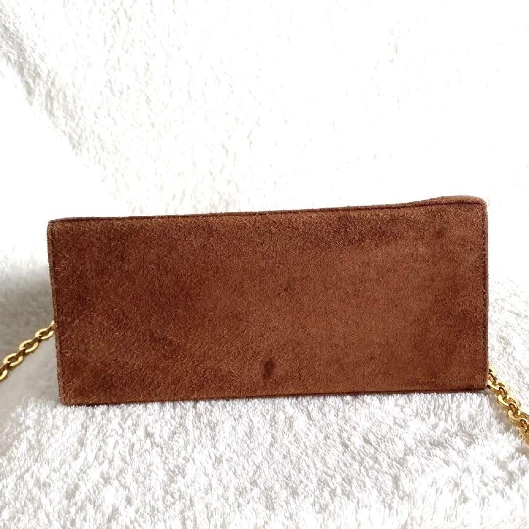 Salvatore Ferragamo Shoulder Bag Purse Gancini Chain Suede Brown Authentic