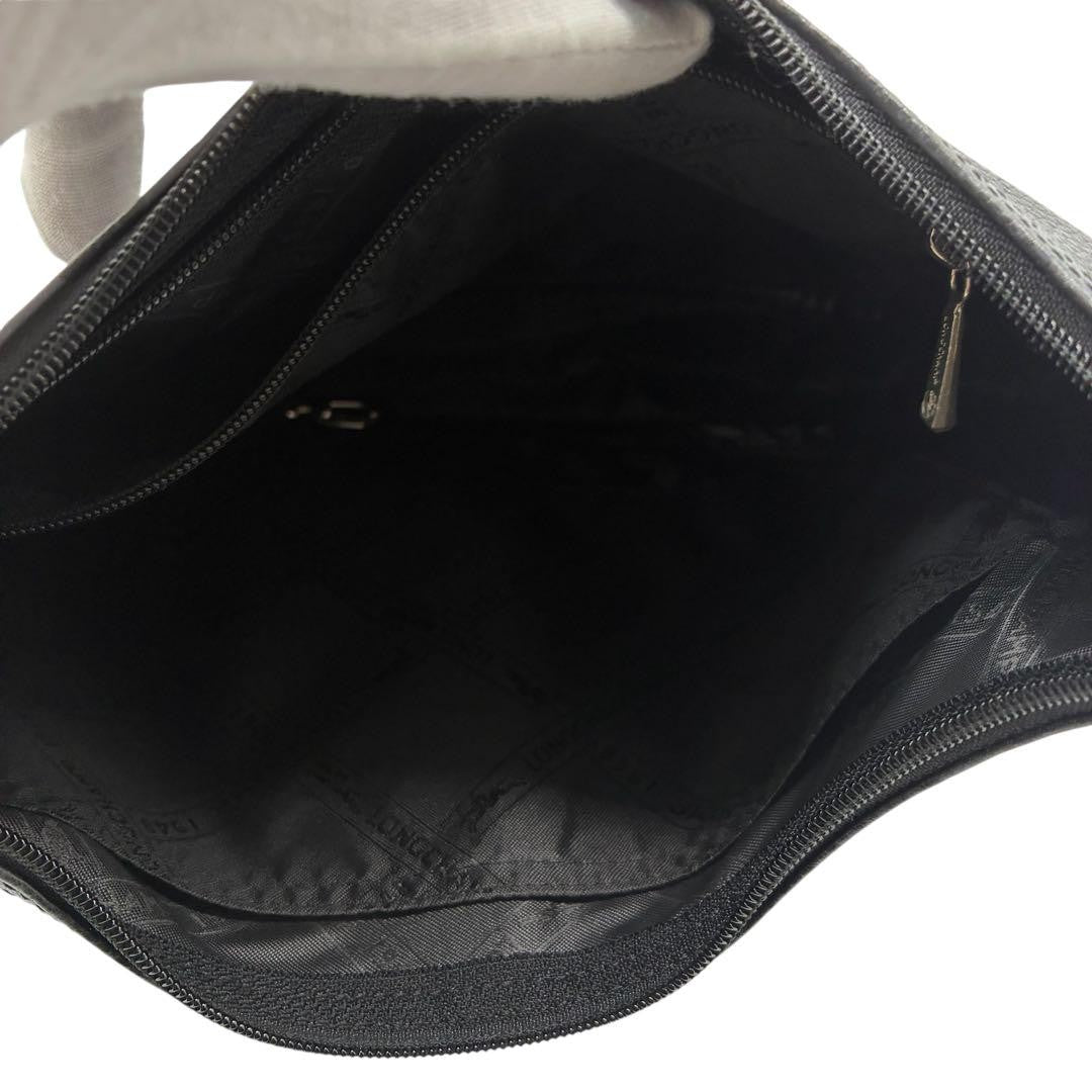 Longchamp Shoulder Bag Purse Leather Black Authentic