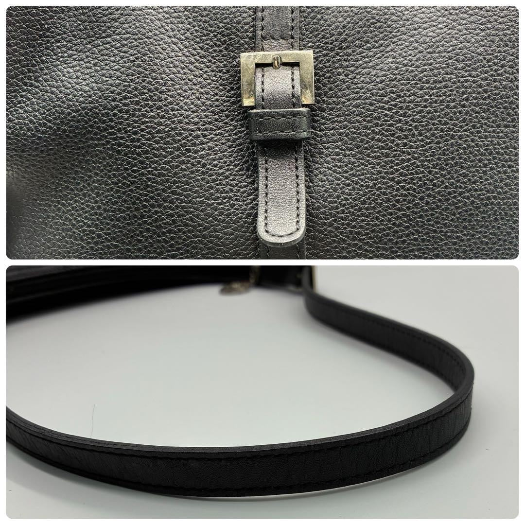 Longchamp Shoulder Bag Purse Leather Black Authentic