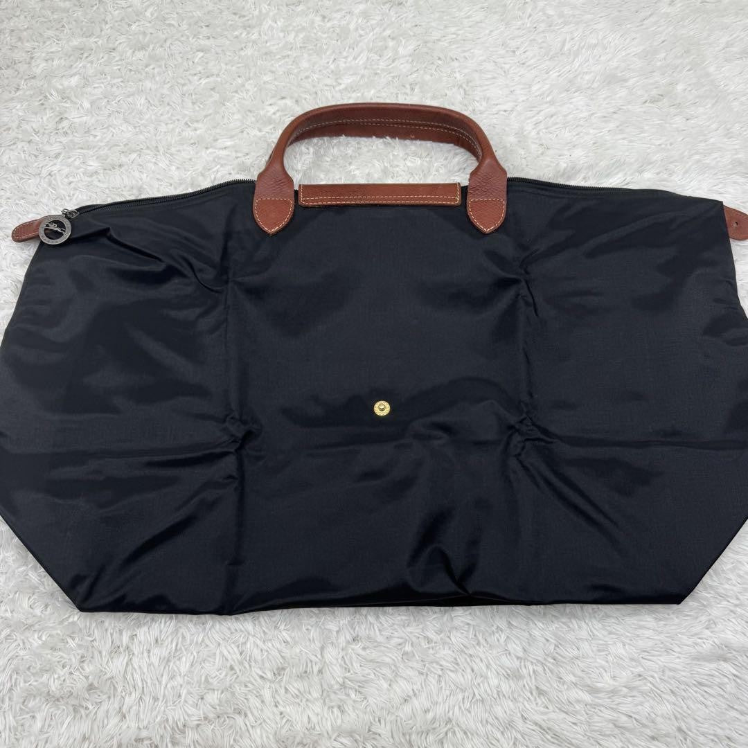 Longchamp Hand Bag Tote Purse Le Pliage Nylon Leather Navy Authentic