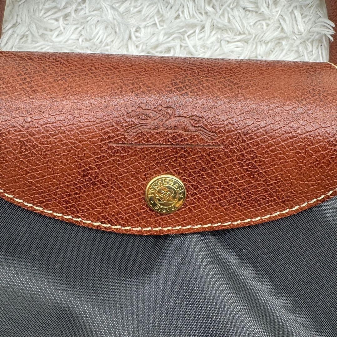Longchamp Hand Bag Tote Purse Le Pliage Nylon Leather Navy Authentic