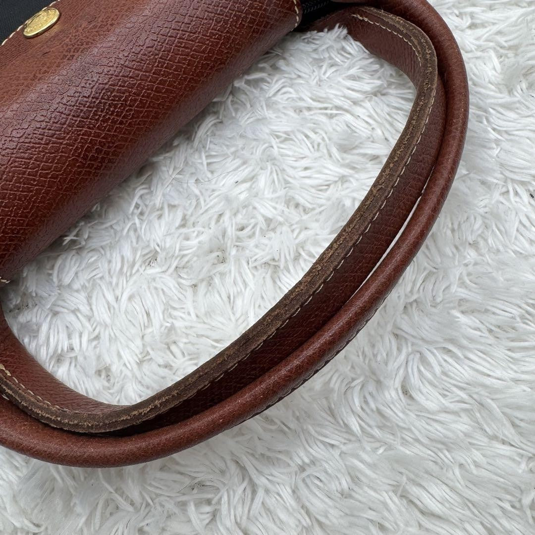 Longchamp Hand Bag Tote Purse Le Pliage Nylon Leather Navy Authentic