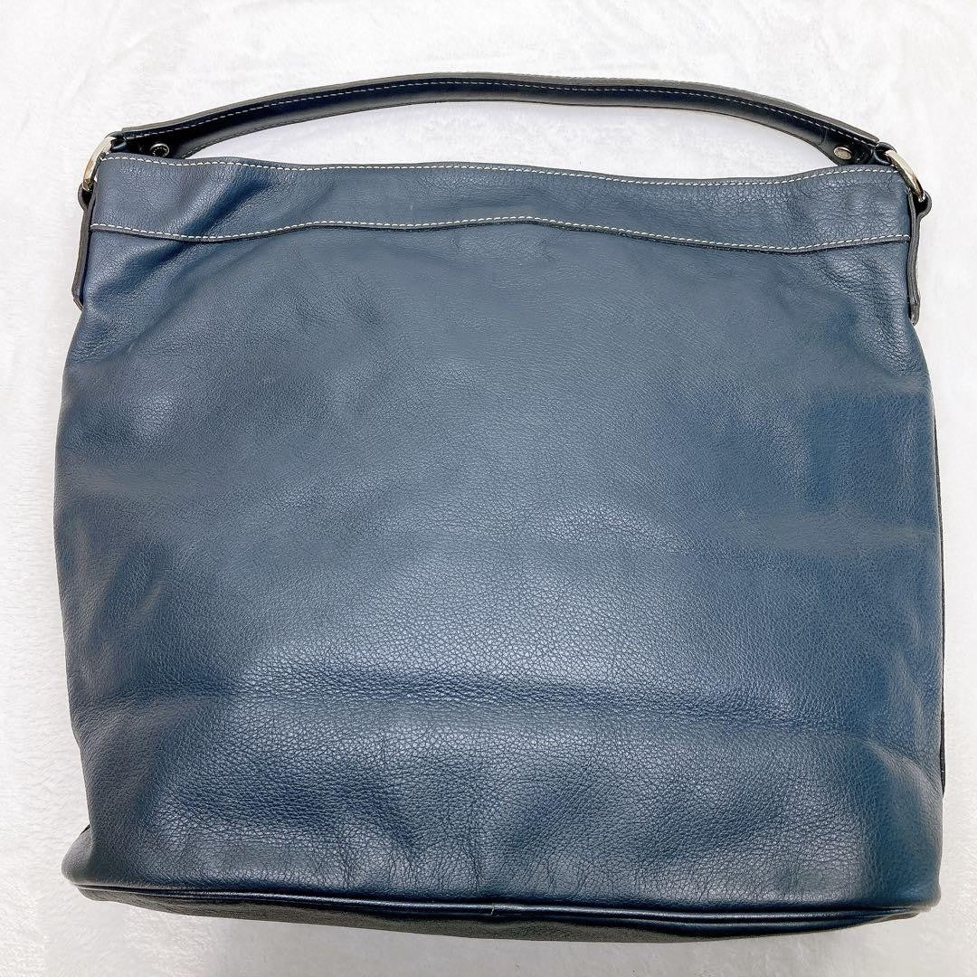 Longchamp Shoulder Bag Purse Leather Navy Authentic