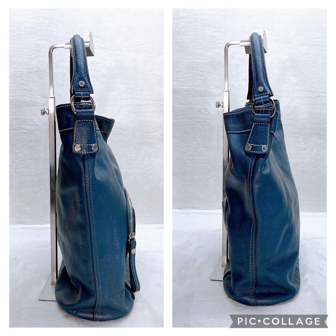 Longchamp Shoulder Bag Purse Leather Navy Authentic