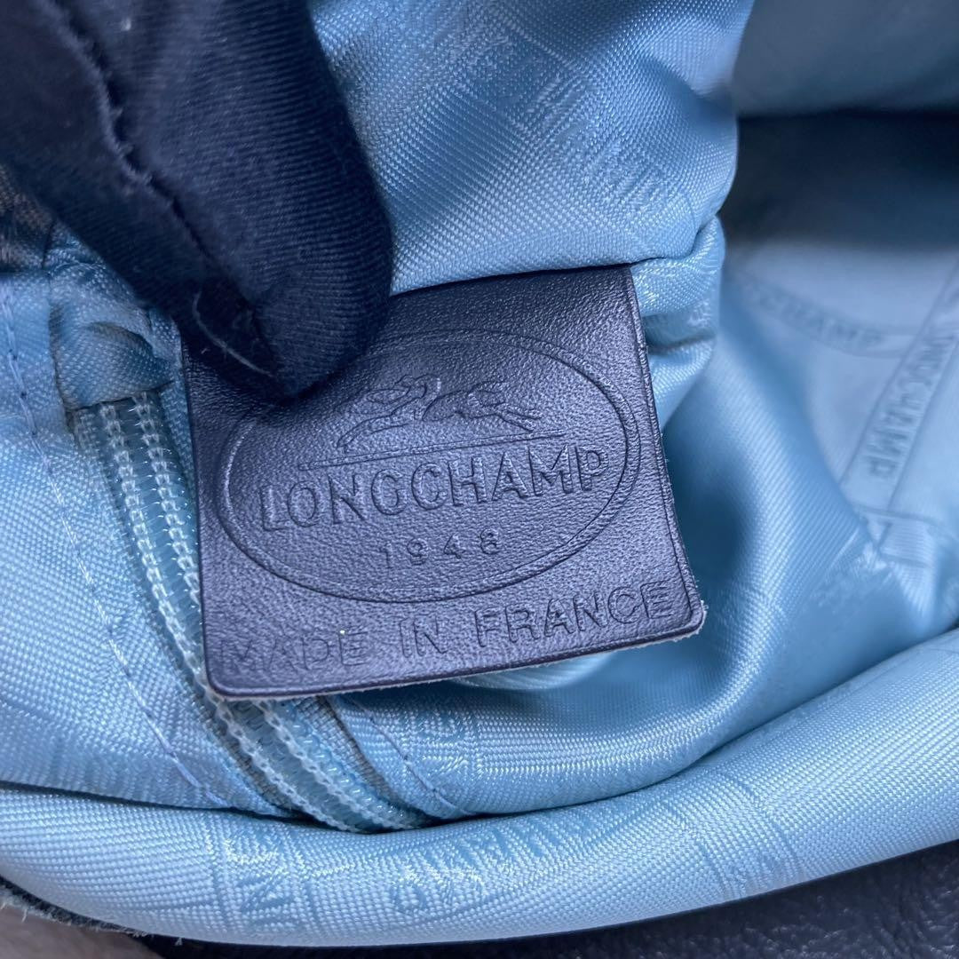 Longchamp Shoulder Bag Purse Leather Navy Authentic