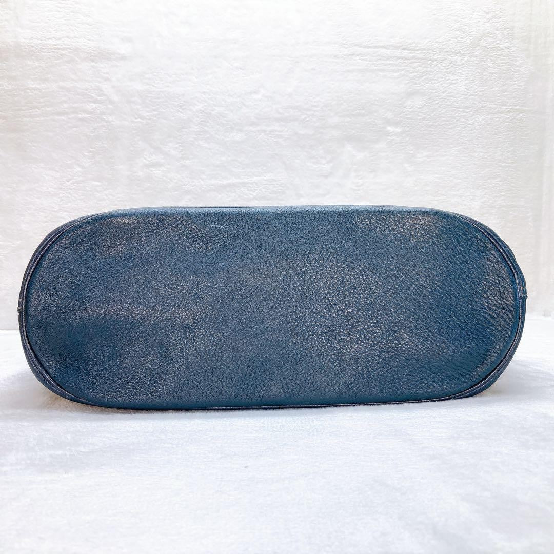 Longchamp Shoulder Bag Purse Leather Navy Authentic